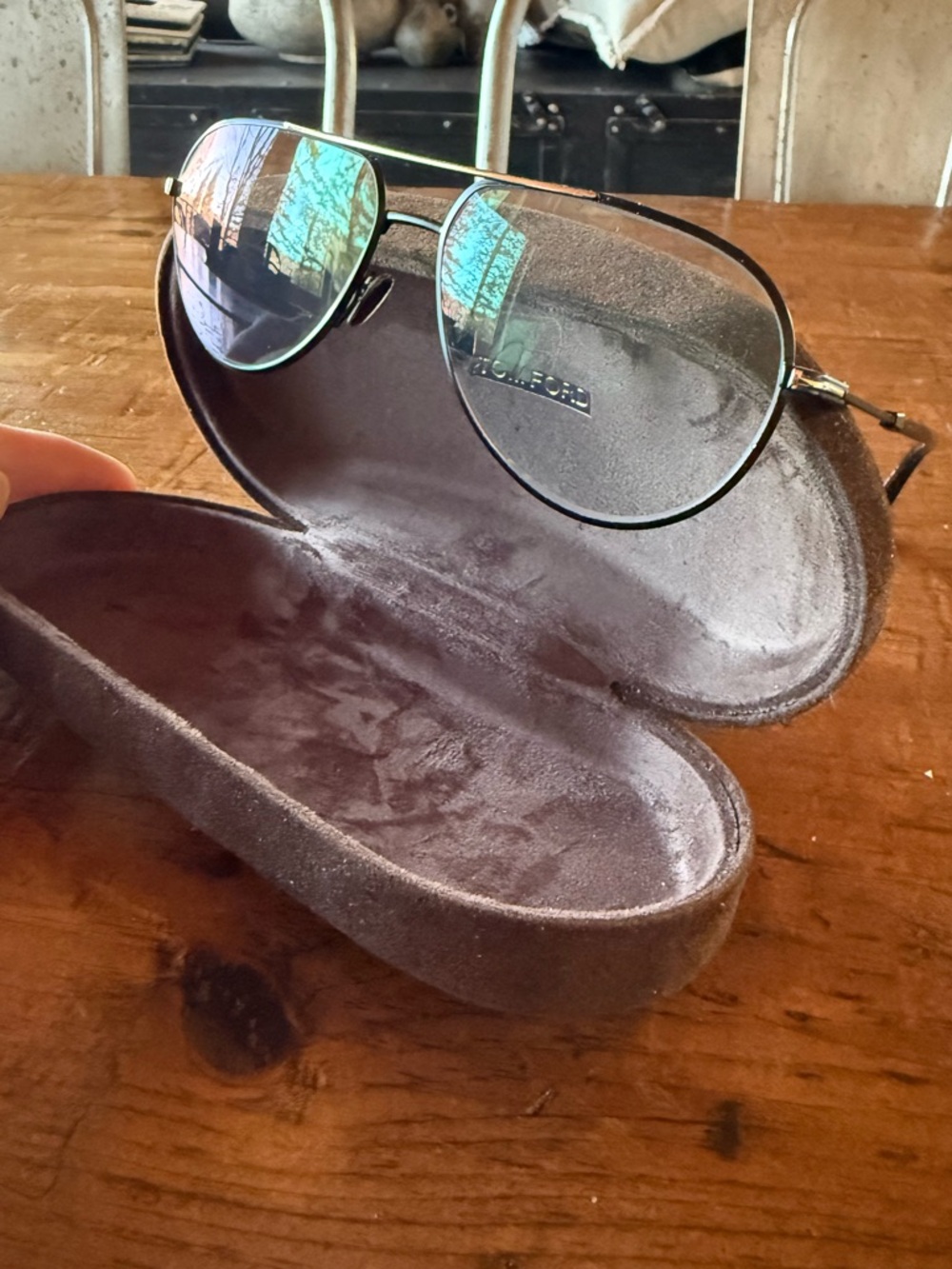 Tom Ford Aviator Metal Frame Glasses in Black with rose gold accent
